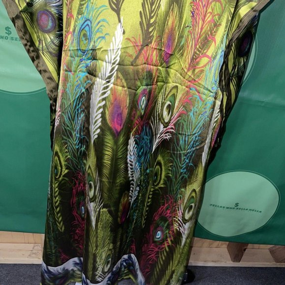 GOLD COAST Mumu House Dress OS One Size Beach Cover-Up Beaded PEACOCK print -NWT - Picture 10 of 12